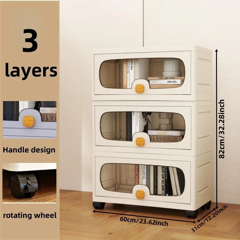 60Cm Extra Large Multi-Layer Storage Cabinet, Flip-Top Clothes Organizer for Living Room and Snack Storage Box