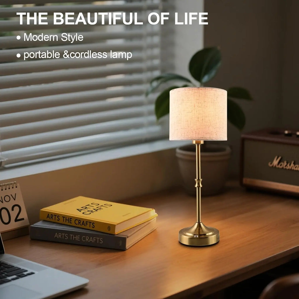 Cordless Table Lamps Rechargeable Battery Lamp with 3-Level Dimmable Fabric Touch Bedside Lamps for Bedroom, Living Room