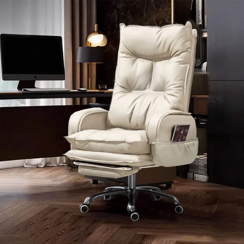 Modern executive office chair with retractable footrest, comfortable boss computer chair for home office, work and study