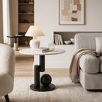Modern Round Sintered Stone Side Table, Contemporary Iron Accent Table