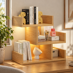 Modern minimalist 3-tier MDF bookshelf with 4 storage compartments, compact book storage shelf for home office, bedroom, living room and small spaces