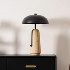 Japanese Mushroom Table Lamp with Travertine or Marble Base, Iron Shade
