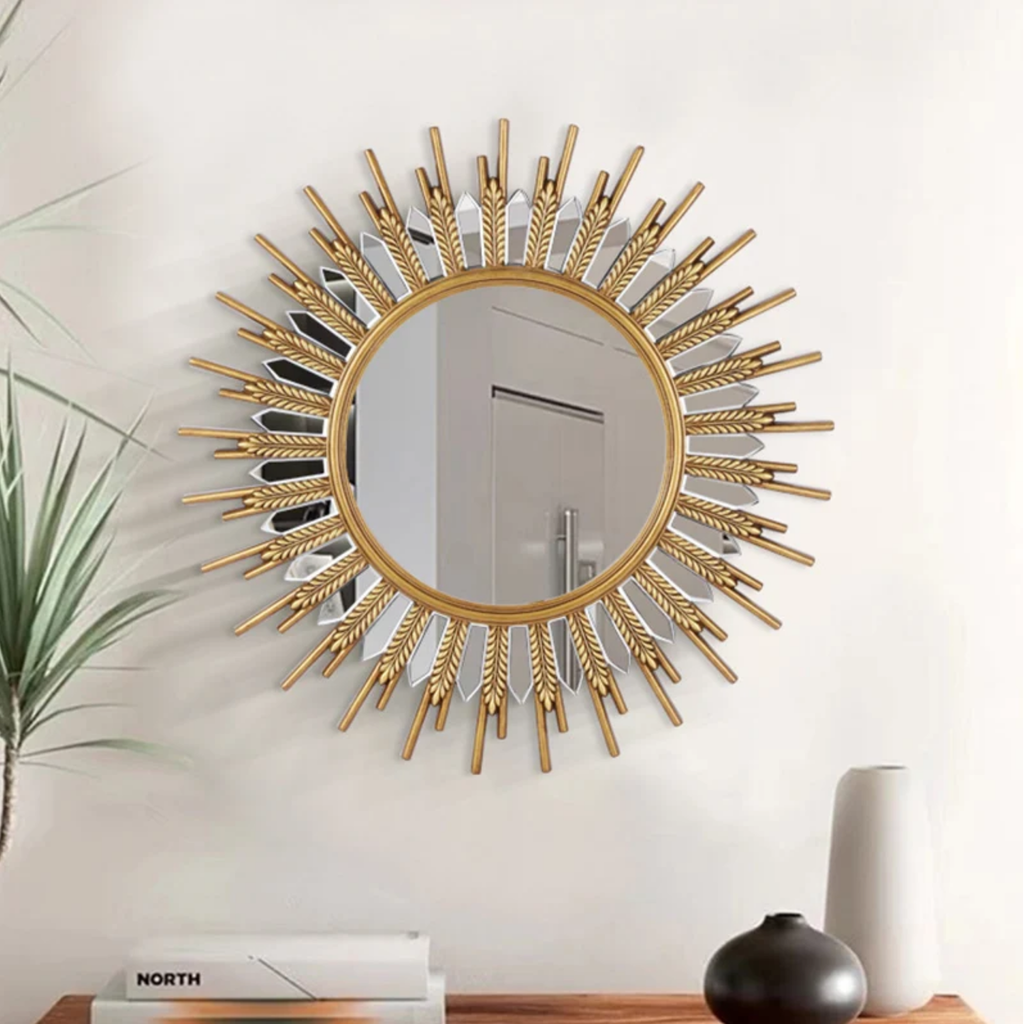 Sunflower decorative wall mirror with LED light, luxury artistic mirror for living room, entryway, bathroom, bedroom, vanity and modern home wall decor