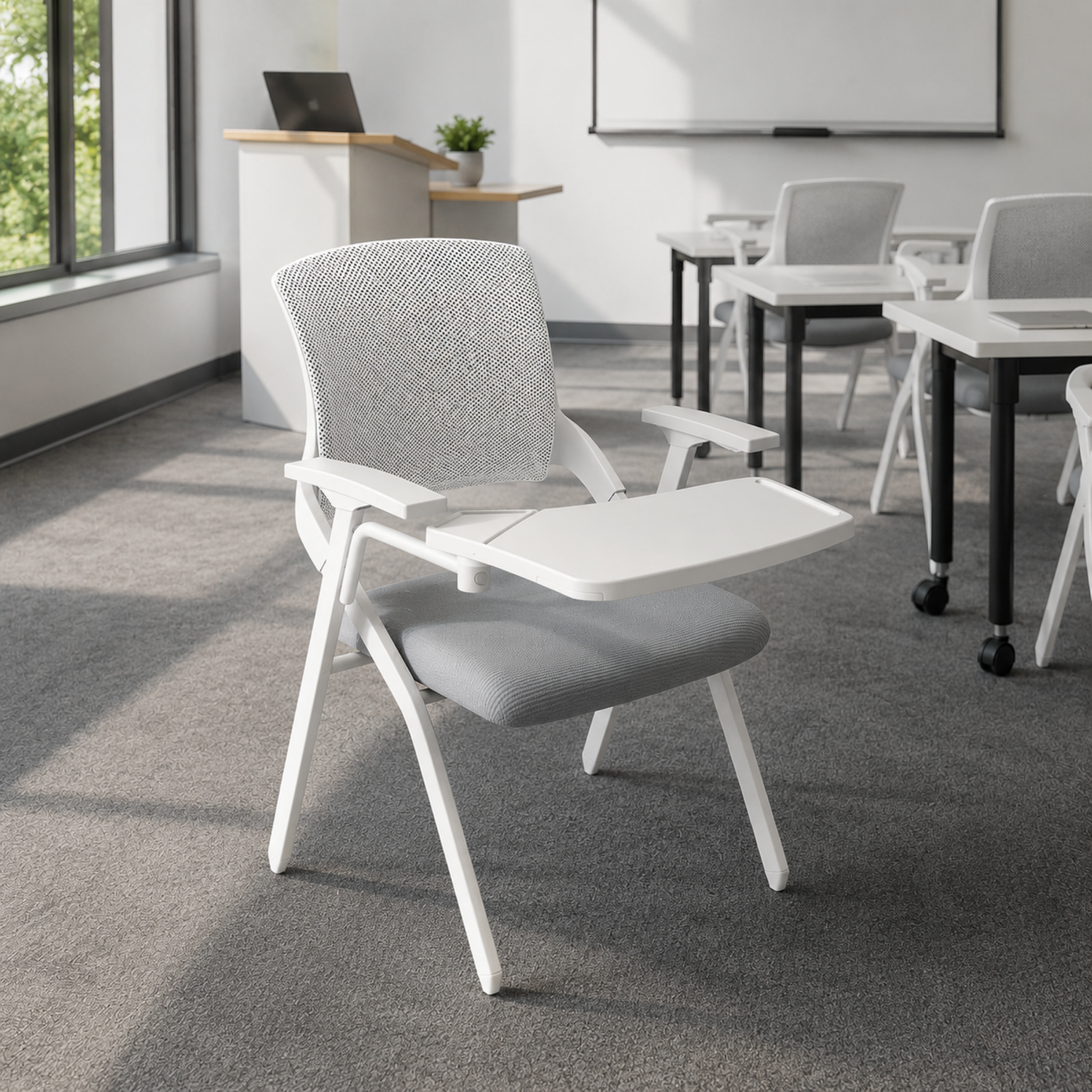 Modern folding office chair with armrests, ergonomic desk chair, metal office chair, space-saving study chair for home office, bedroom and workspace