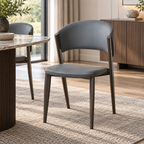 Modern Minimalist Dining Chair with Backrest, Black Metal Legs, Space-Saving Kitchen Chair