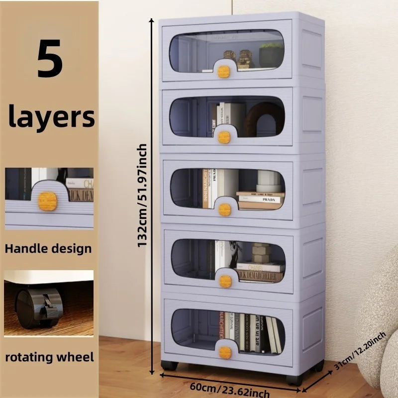 60Cm Extra Large Multi-Layer Storage Cabinet, Flip-Top Clothes Organizer for Living Room and Snack Storage Box
