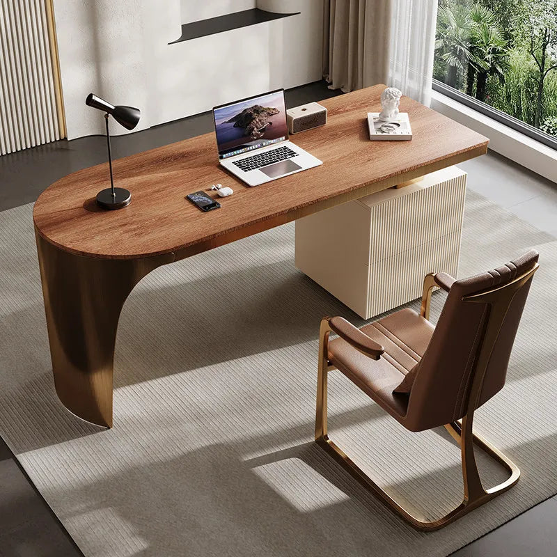 Solid Wood Desk Luxury Modern Home Study Computer Table Designer Simple High-End Stainless Steel Office Desk Furniture FYDD