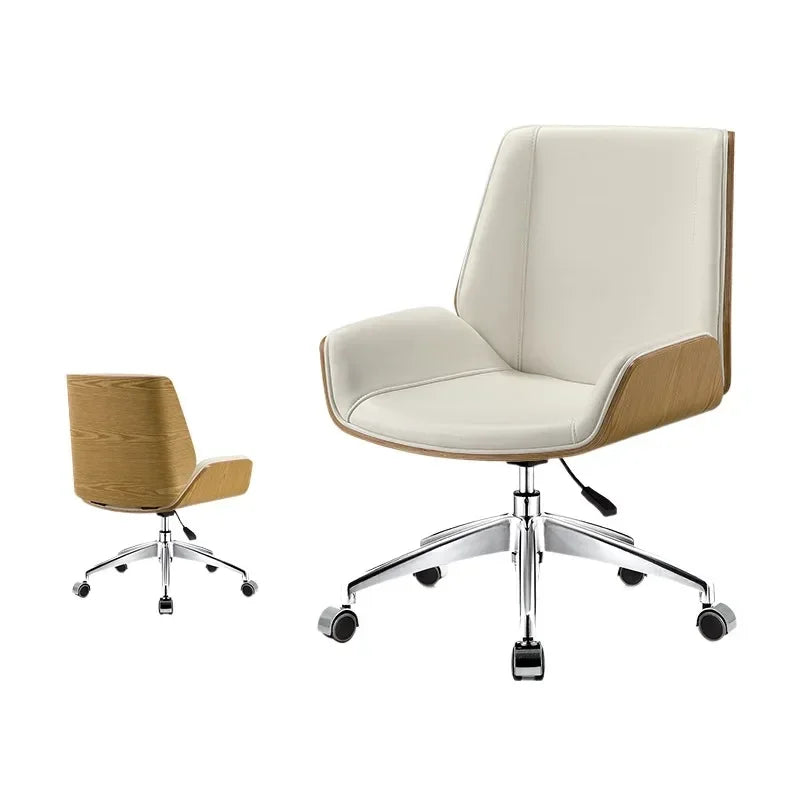 Luxury Leather Office Chair with Solid Wood Accent，Modern Swivel Executive Chair for Home Office Conference Room