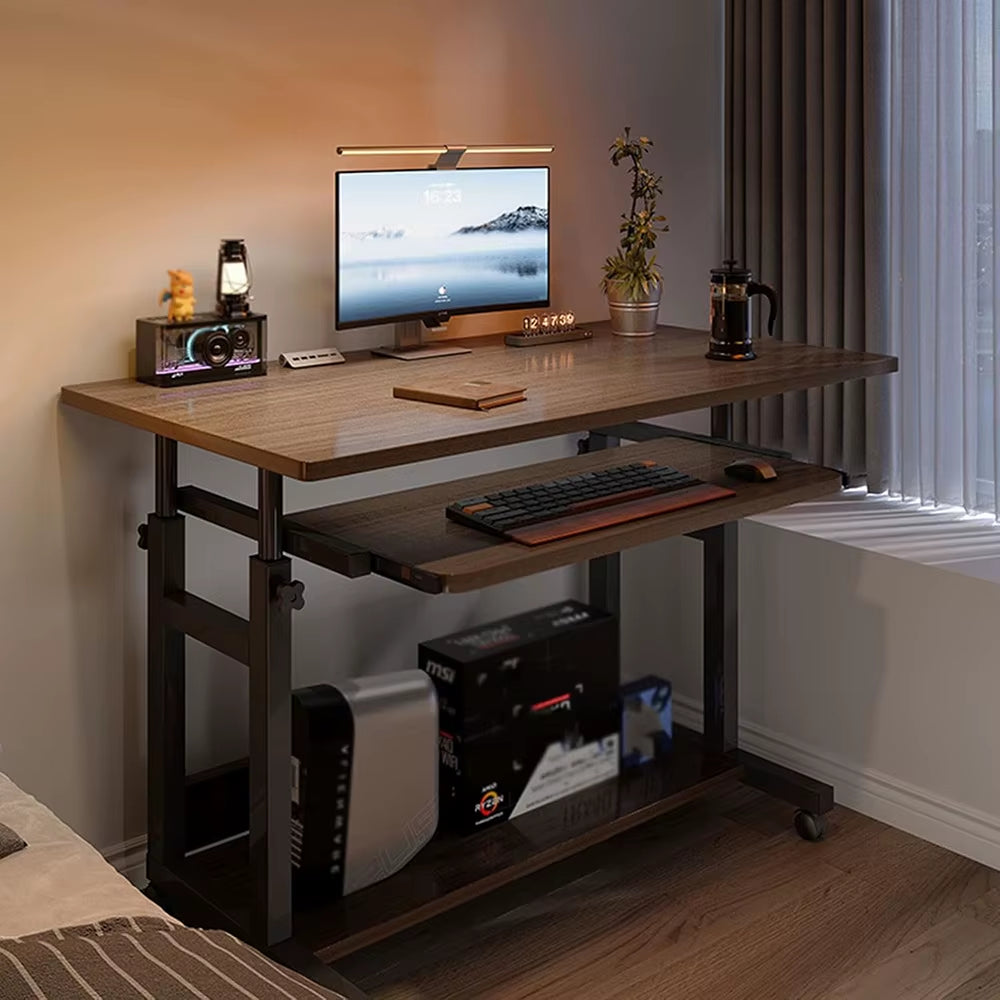 Computer Desk Mobile，Small Adjustable Desk，Office Desk Wooden Writing Desk with Caster，Over Bed Table Adjustable Height