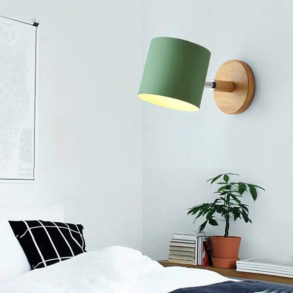 LED Wall Lamp Nordic Solid Wood Bedroom Wall Light Modern Minimalist Macaron Creative Living Room Indoor Lighting Wall Sconce