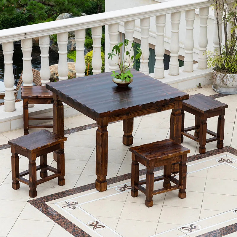 Outdoor Courtyard Anticorrosive Solid Wood Tables and Chairs Outdoor Open-Air Balcony Garden Waterproof and Sunscreen Leisure Ta