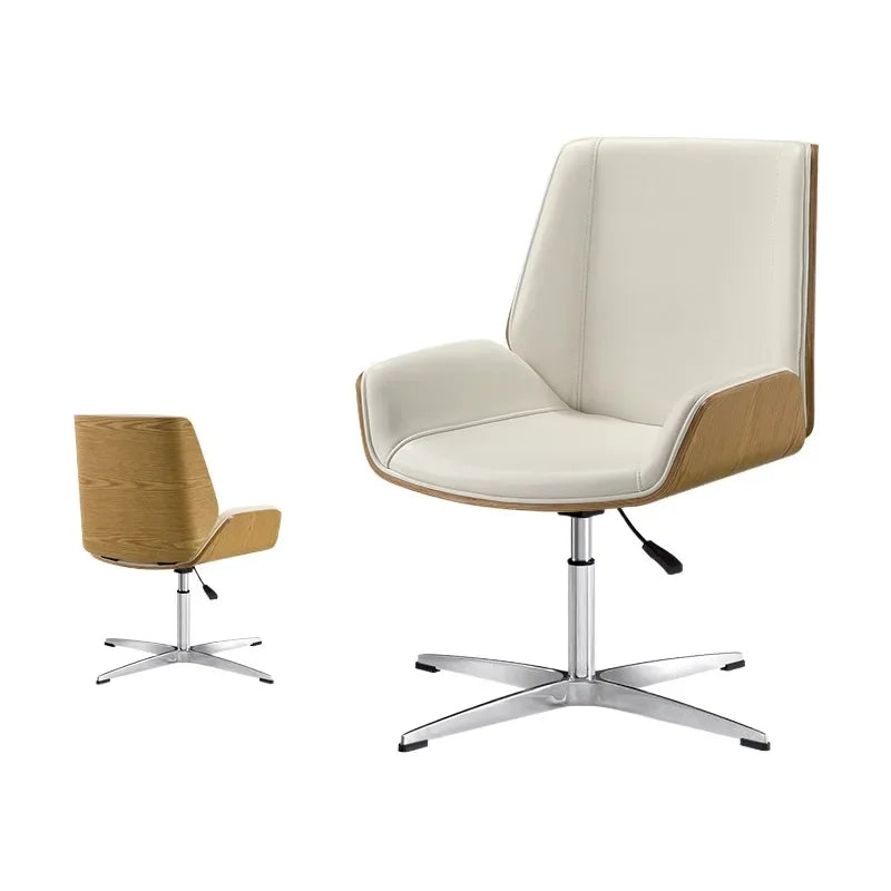 Luxury Leather Office Chair with Solid Wood Accent，Modern Swivel Executive Chair for Home Office Conference Room