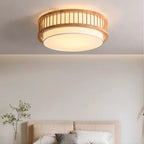 Nordic round Solid Wood Ceiling Lights Fabric Lampshade Living Room Bedroom Ceiling Lamp for Restaurant Study Homestay Indoor