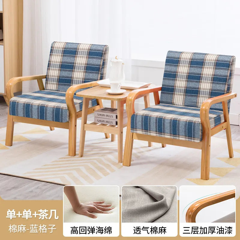 Fabric Combination Sofa Chair Single Casual Solid Wood Chair Living Room