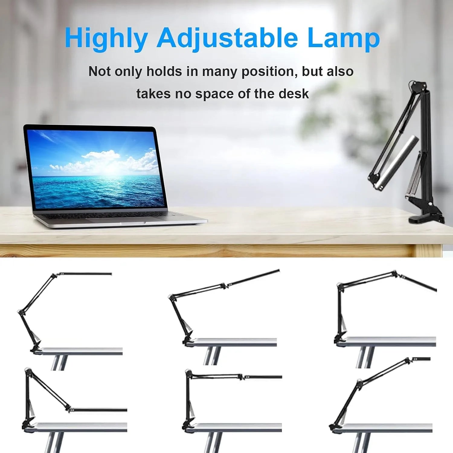 LED Folding Metal Desk Lamp Clip on Light Clamp Long Arm Diming Table Lamp 3 Colors Adjustable for Living Room Reading Computers