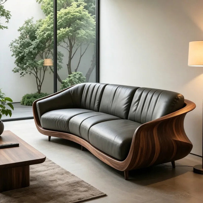 Grey Design New Chinese Style Solid Wood Living Room Sofas Armchairs Relax Sofa Living Room High-End Minimalist Home Furniture