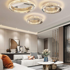 3 luxury crystal LED flush mount ceiling lights in a living room