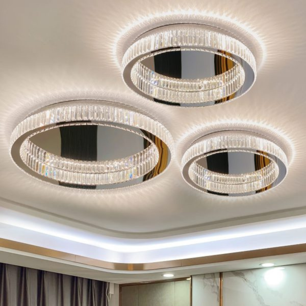 3 luxury crystal LED flush mount ceiling lights in silver color