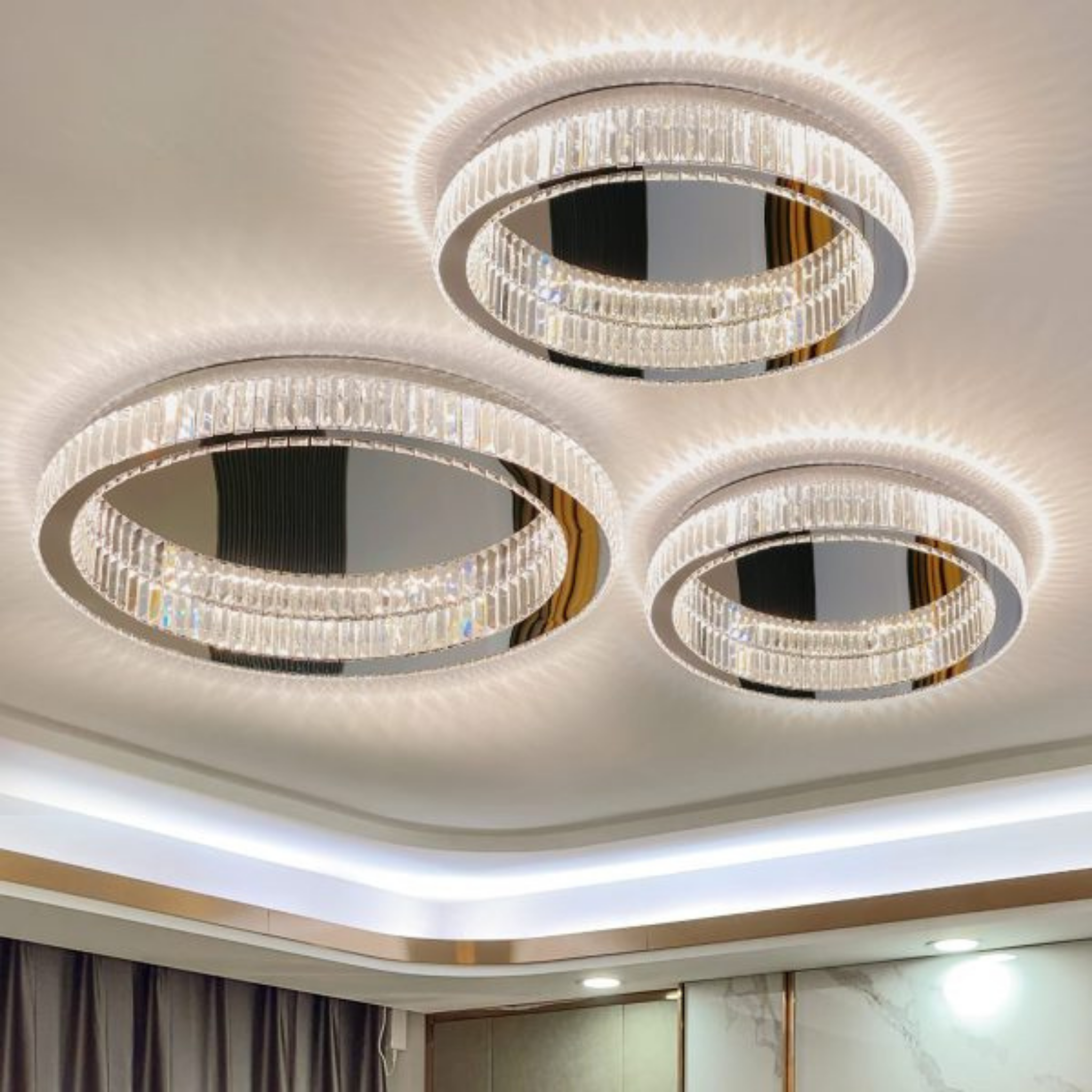 3 luxury crystal LED flush mount ceiling lights in silver color
