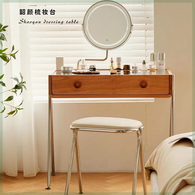 Japanese Style Solid Wood Dressing Table Small Apartment Retro Table Bedroom Antique Furniture High-End Light Luxury Desk