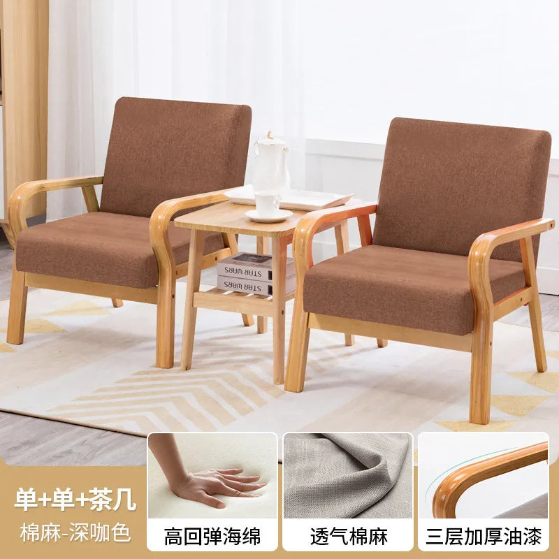 Fabric Combination Sofa Chair Single Casual Solid Wood Chair Living Room