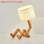 Modern Cloth Art Wood Desk Table Lamp Robot Shape Wooden Table Lamp Decor Luminaires Parlor Study Bedroom Night Light