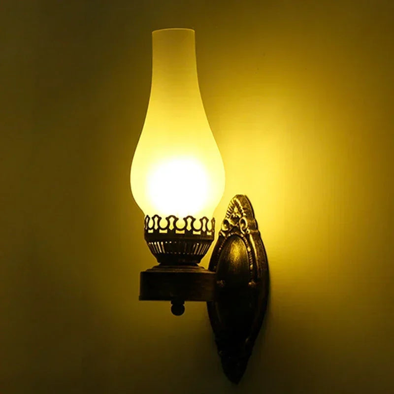 Vintage Industrial Glass Wall Lamp, Antique Style Sconce for Bedroom Loft Home Decor Lighting