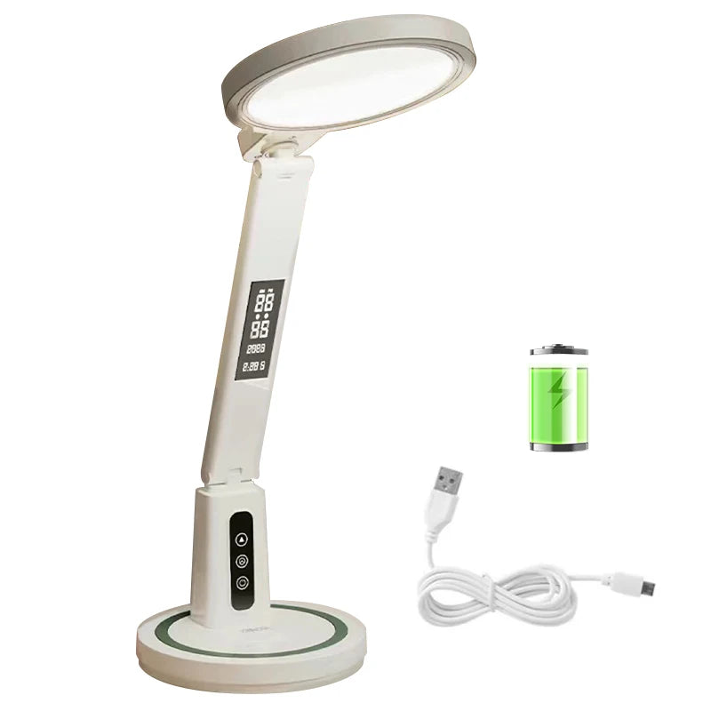 LED Clock Table Lamp USB Chargeable Dimmable Desk Lamp Plug-In LED Light Foldable Eye Protection Reading Night Light