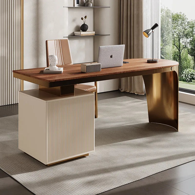 Solid Wood Desk Luxury Modern Home Study Computer Table Designer Simple High-End Stainless Steel Office Desk Furniture FYDD
