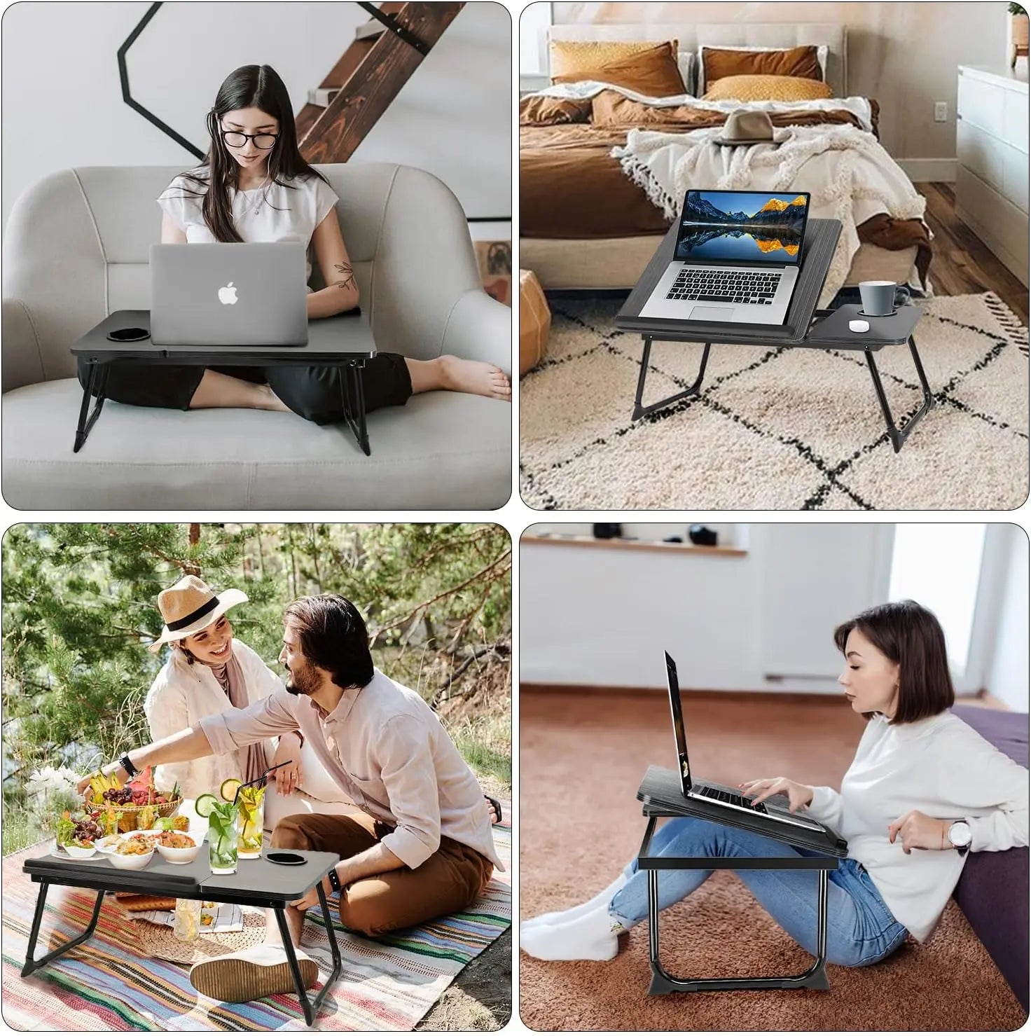 Work/Study in Bed Comfortably Adjustable & Foldable Lap Desk with Cup Holder, Ventilated Design Prevents Overheating.