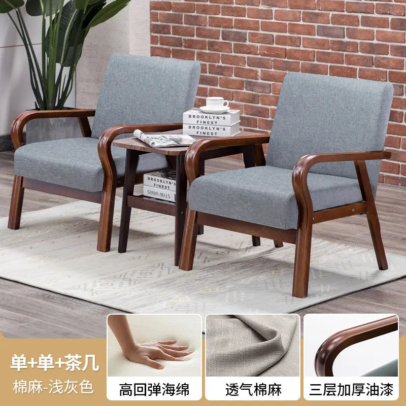 Fabric Combination Sofa Chair Single Casual Solid Wood Chair Living Room