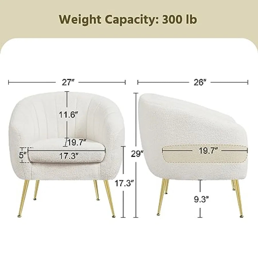 Accent Chair, Modern Cozy Vanity Chair with Gold Metal Legs, Boucle Fabric Armchair with Removable Seat Cushion for Living Room