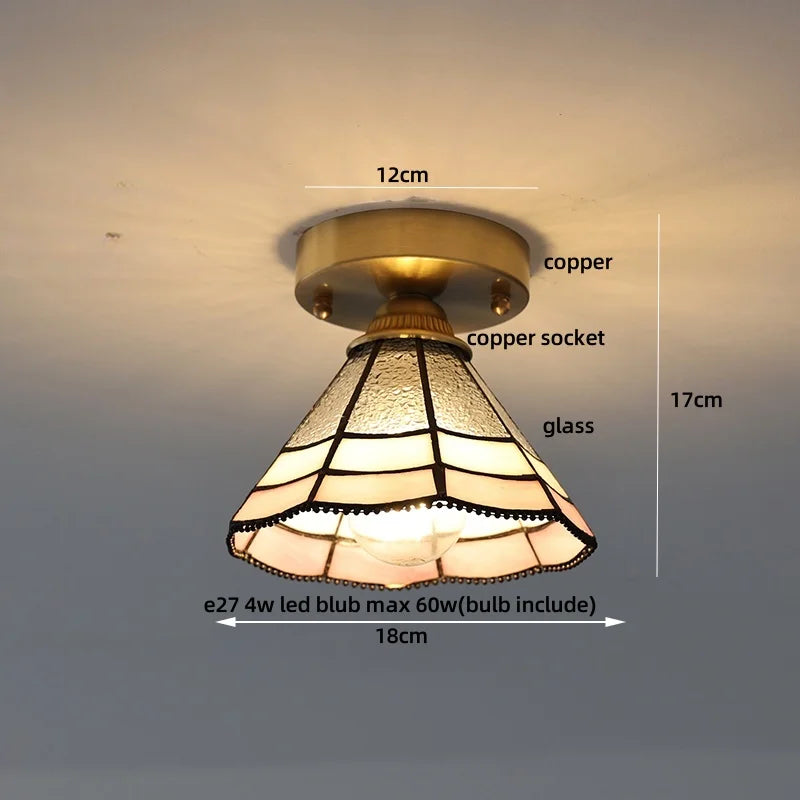 Flush Mount LED Ceiling Light Fixture Bathroom Kitchen Bedroom White Peace Dove Copper Tiffany Glass Plafond Lamp Lamparas