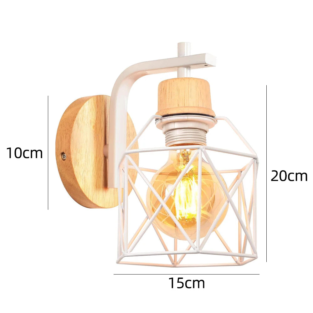 Vintage Retro Wood Wall Lamp Sconce Modern Wall Lights E27 LED Industrial Decor Indoor Lighting Bedside Lamp Dining Room Bedroom
