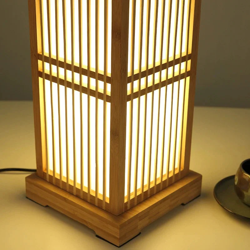 Japanese Zen Bamboo Table Lamp, Handmade Creative Lantern Lamp for Bedroom, Living Room Decor