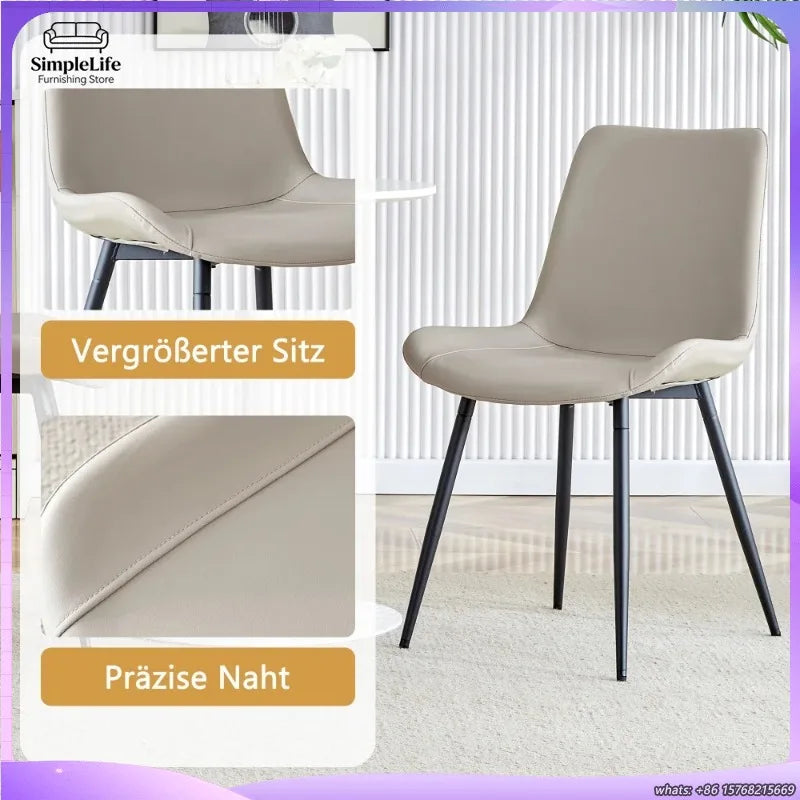 Minimalist Light Wood round Dining Table Set 100 Cm MDF Table with 4 Grey Synthetic Leather Wide Seat Chairs for Modern Home