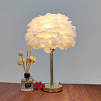 White Feather Lamp with Plug Powered Modern Table Lamp Cute Romantic Bedside Light for Girl Room Childrens Room Wed Decorat