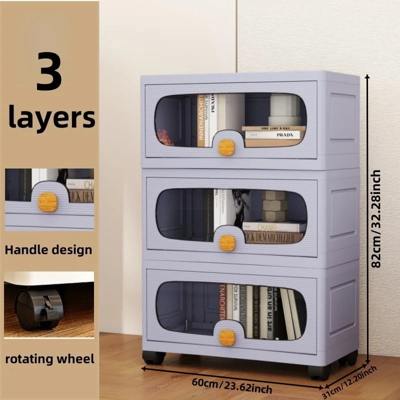 60Cm Extra Large Multi-Layer Storage Cabinet, Flip-Top Clothes Organizer for Living Room and Snack Storage Box