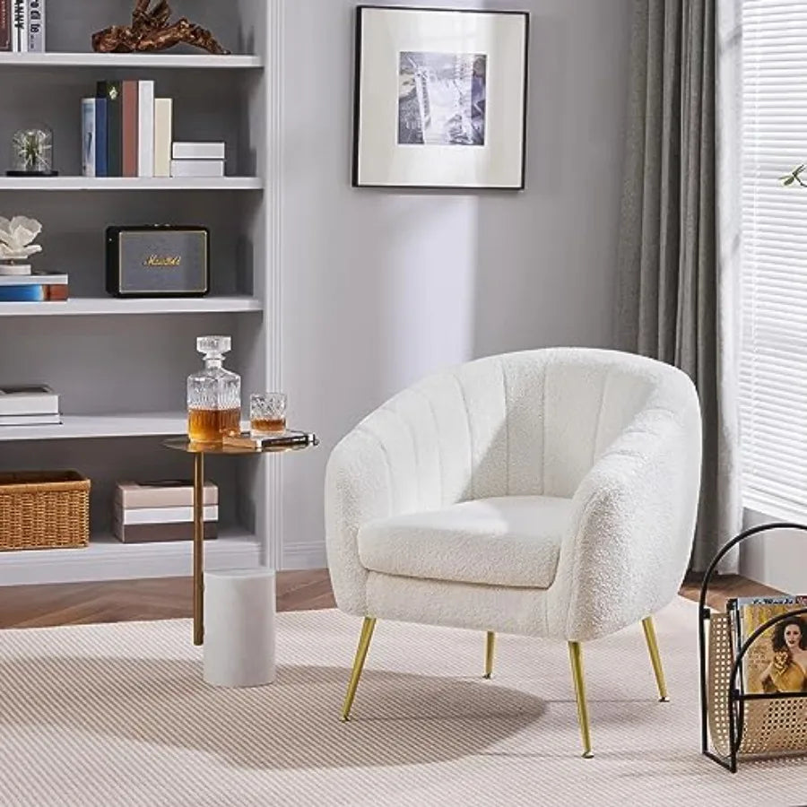 Accent Chair, Modern Cozy Vanity Chair with Gold Metal Legs, Boucle Fabric Armchair with Removable Seat Cushion for Living Room