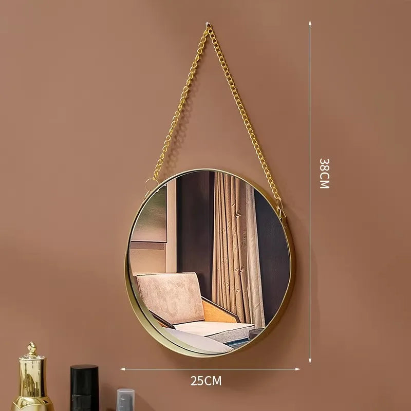 Decorative Mirror Nordic Wrought Iron round Wall Mounted Mirror Bathroom Dormitory Home Decor Glass Washstand Makeup Mirror