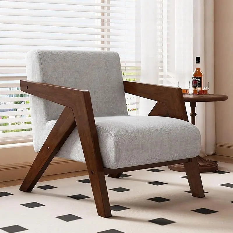 American Style Fabric Armchair with High-Density Sponge Cushionsolid Wood Framecomfortable Living Room Seating for Homebedroom