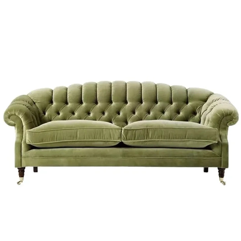 French Retro Olive Green Velvet Sofa Buckle Internet Celebrity Designer Small Apartment Xiaohongshu Sofa