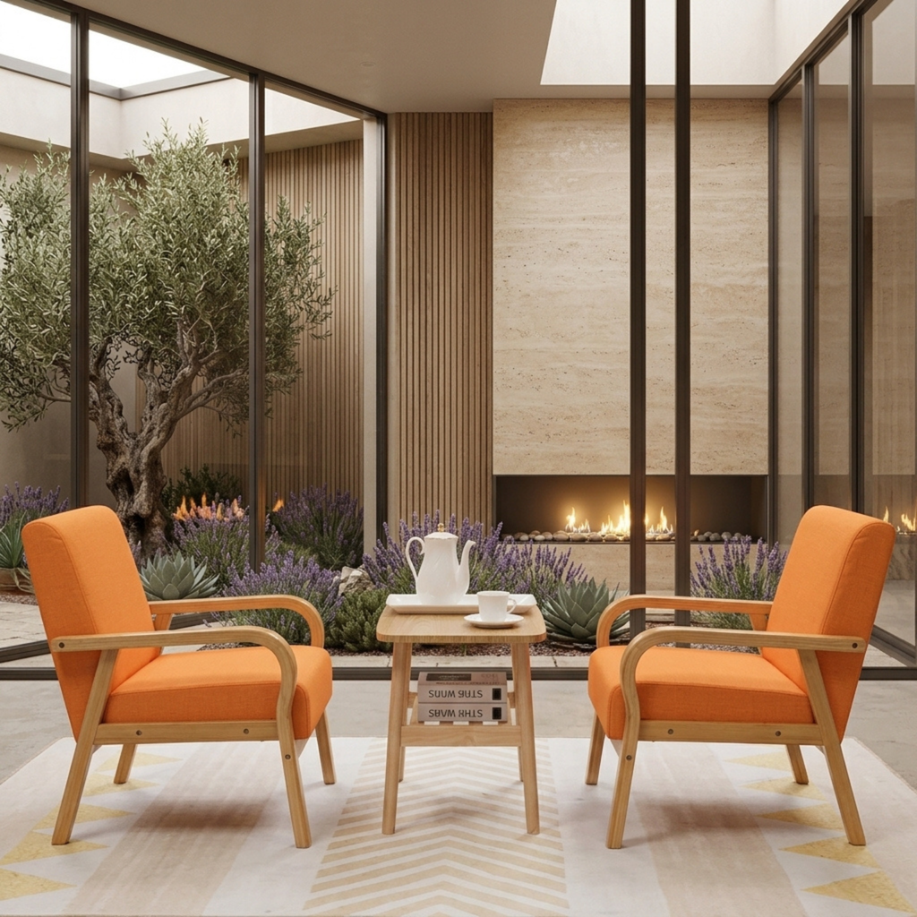 Modern Minimalist Pine Wood Table & Chair Set for Living Room