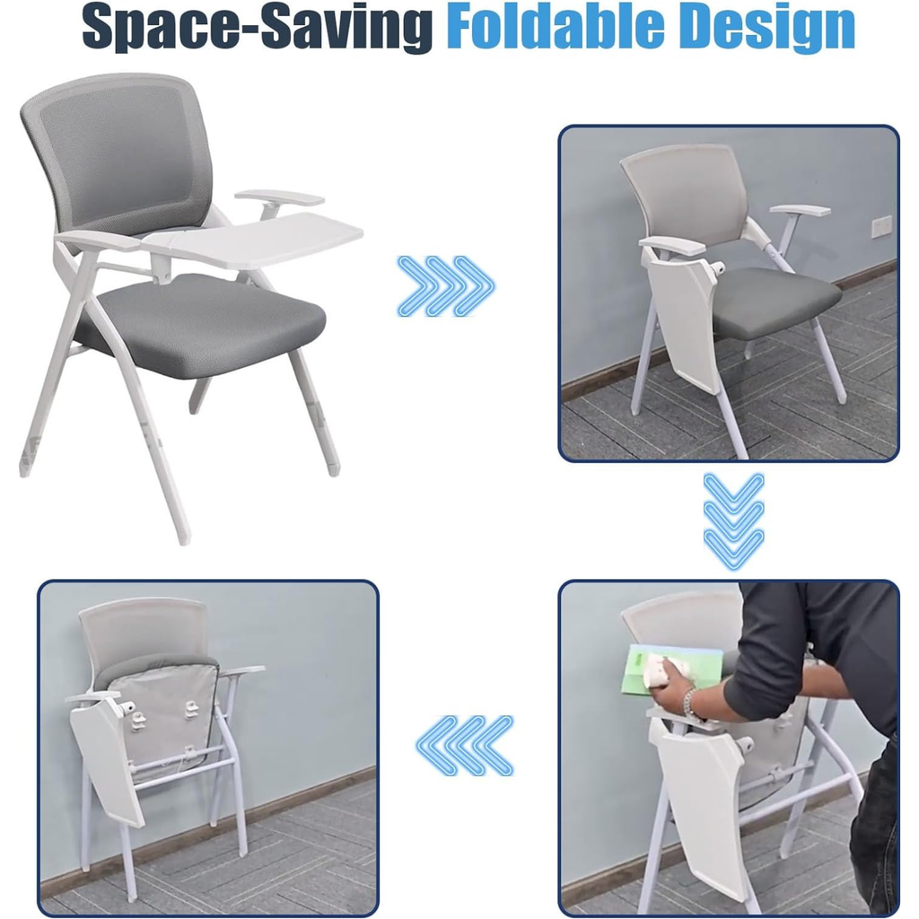 Modern folding office chair with armrests, ergonomic desk chair, metal office chair, space-saving study chair for home office, bedroom and workspace