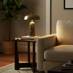 Japanese Mushroom Table Lamp with Travertine or Marble Base, Iron Shade