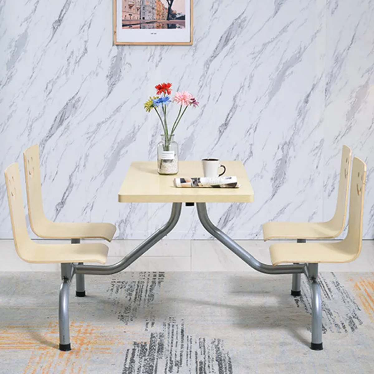 Modern Connected Dining Table and Chair Set, Commercial Restaurant & Café Furniture