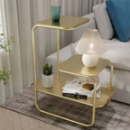 Modern Nordic sofa side table with wrought iron base, minimalist bedside and accent table for living room and bedroom
