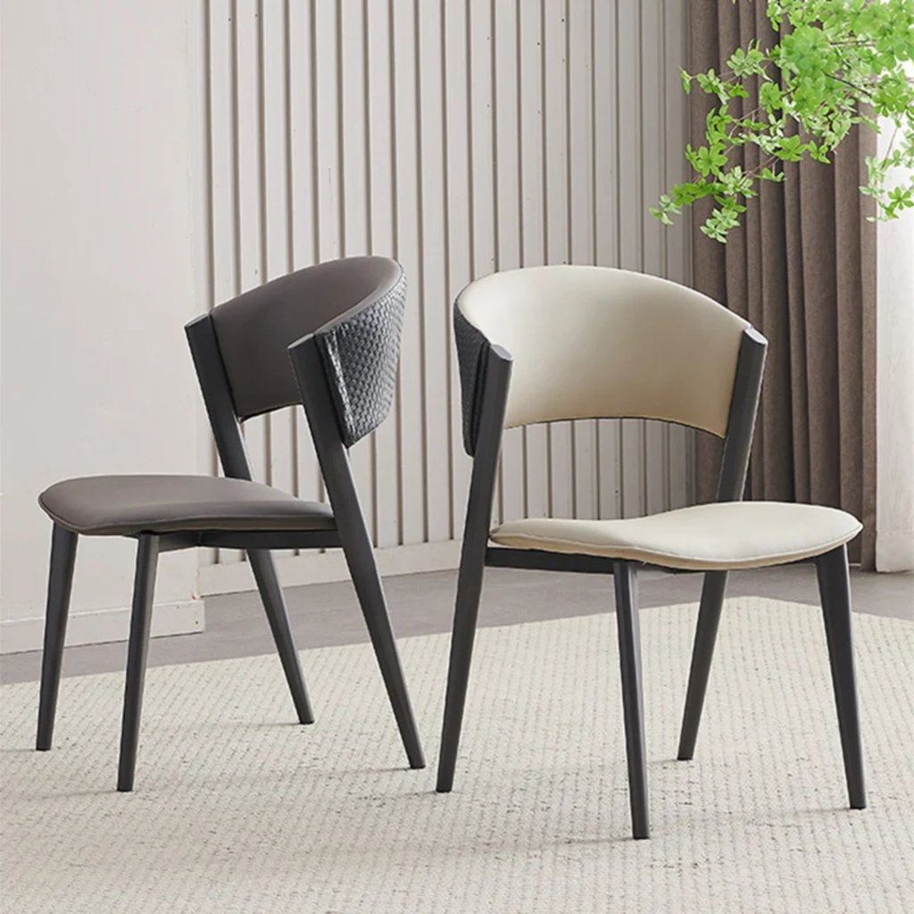 Modern Minimalist Dining Chair with Backrest, Black Metal Legs, Space-Saving Kitchen Chair
