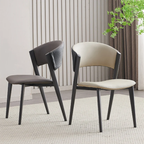 Modern Minimalist Dining Chair with Backrest, Black Metal Legs, Space-Saving Kitchen Chair