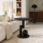 Modern Round Sintered Stone Side Table, Contemporary Iron Accent Table